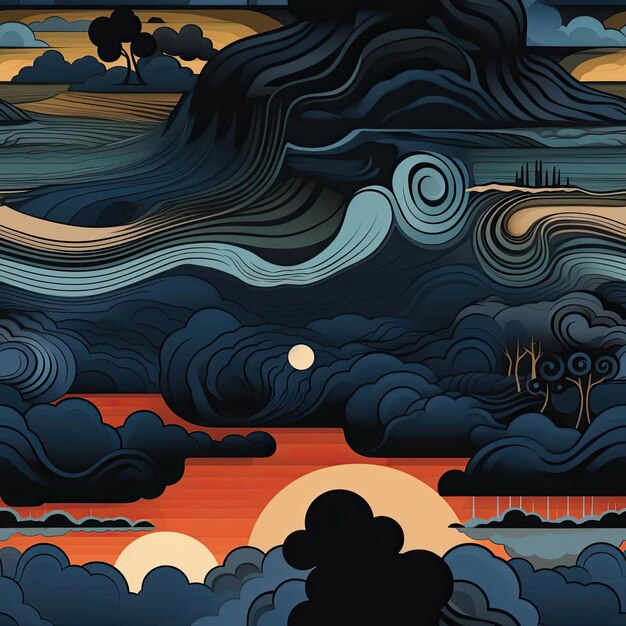 Abstracte illustratie met donkere en bewolkte hemelen met tegels