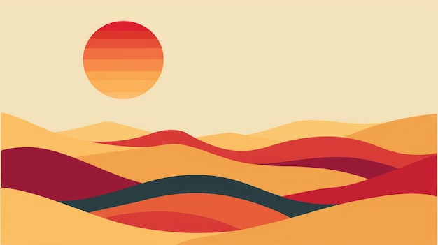 Abstracte illustratie van het landschap bij zonsondergang Kleurrijke hemel en silhouette horizon