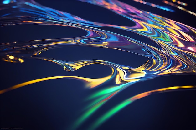 Abstracte illustratie van vloeibare chroom dynamische beweging met reflectie van neonlichtkleur