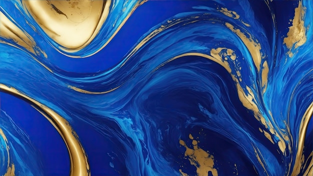 Abstracte inkt Blauw en goud gemengde textuur Achtergrond vloeibare kunst achtergrondstructuur