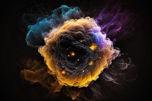 Abstracte ionisatie rookexplosie op zwarte achtergrond digitale afbeelding