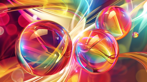 abstracte kleurrijke achtergrond met doorzichtige bubbels 3D-illustratie horizontaal