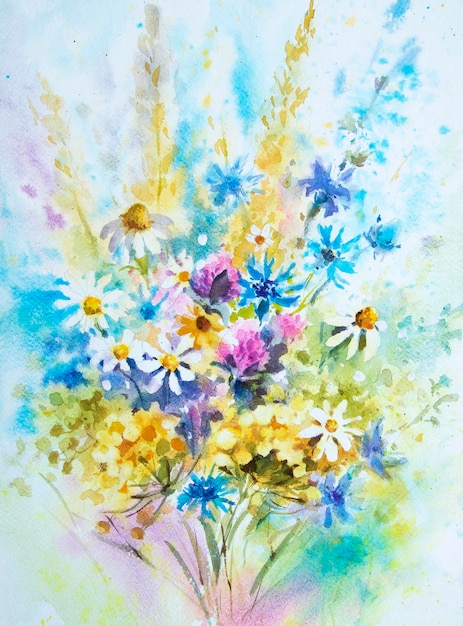 Foto abstracte kleurrijke bloemen aquarel lente veelkleurig in natureflowers boeket