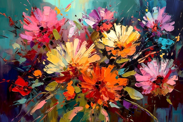 Abstracte kleurrijke bloemen olieverf schilderij generatieve AI