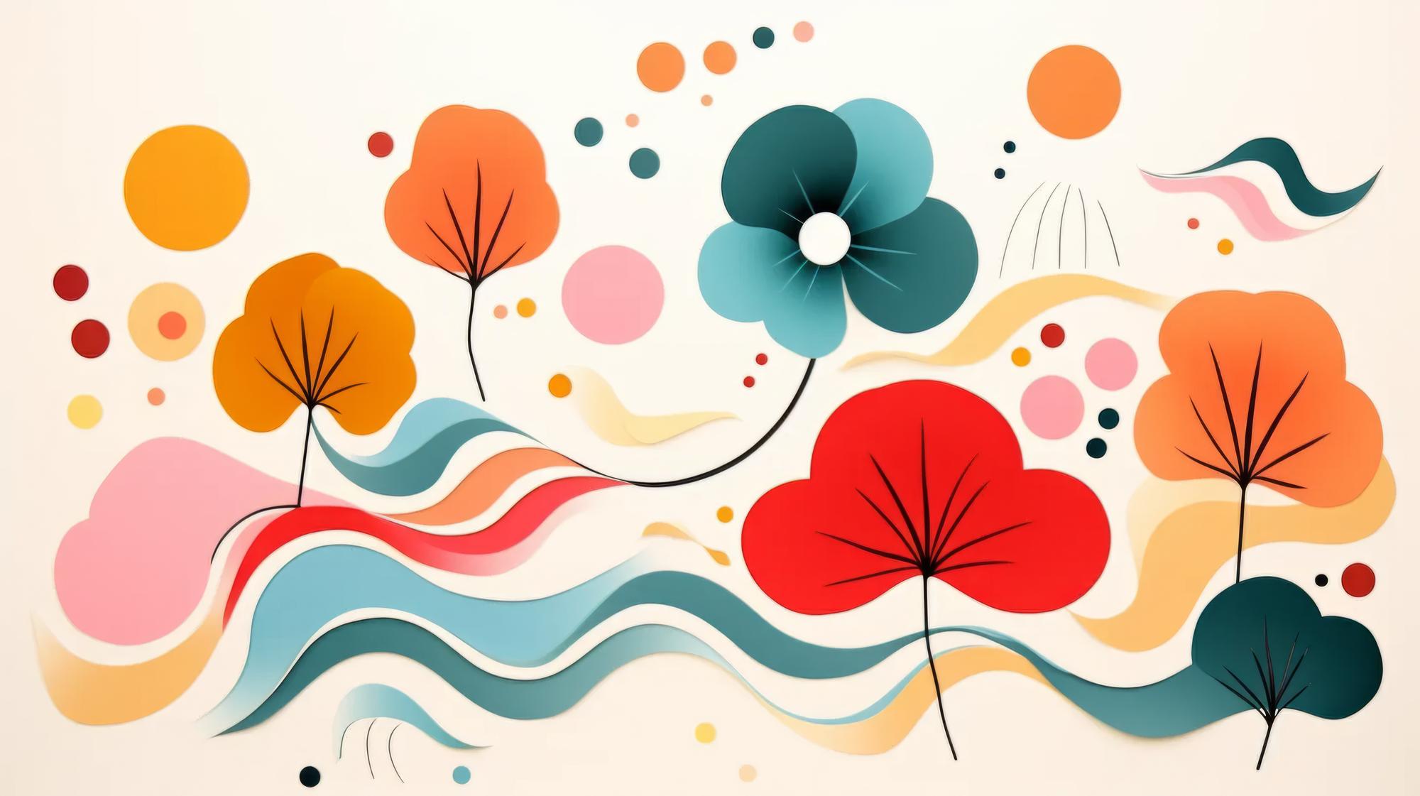 Abstracte kleurrijke bloemige vormen Helder levendig organisch patroon Eenvoudige naïeve stijl illustratie