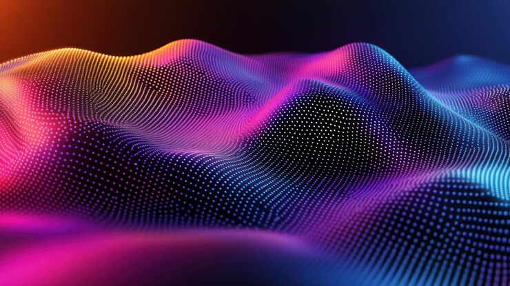 Foto abstracte kleurrijke digitale golf van gloeiende deeltjes