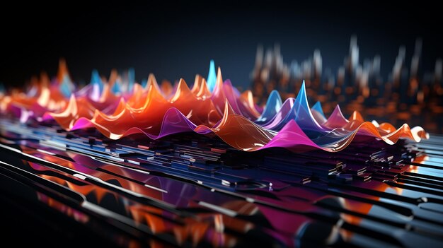 Foto abstracte kleurrijke geluidsgolven op een donkere achtergrond