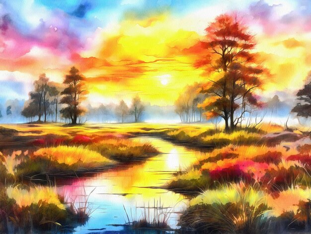 Abstracte kleurrijke herfstbos AI aquarel illustratie