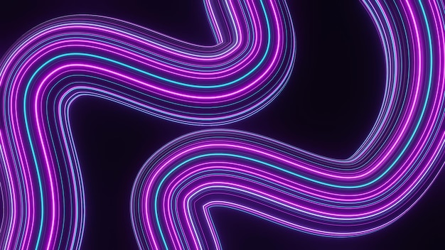 Abstracte kleurrijke neon gloeiende lichte achtergrond Snelheid licht verlicht TL op de donkere scène Bochtige bewegende lijn vorm 3D render