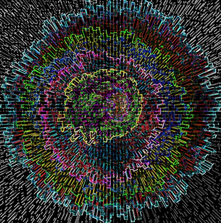 Foto abstracte kleurrijke regenboogtextuur, de cirkels van de mozaïekpixel, de achtergrond van computerspelen, buitensporig ongebruikelijk