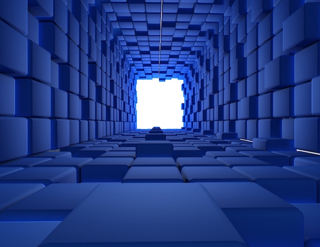 Abstracte kubussen achtergrond 3d tunnel. 3D-gerenderde afbeelding
