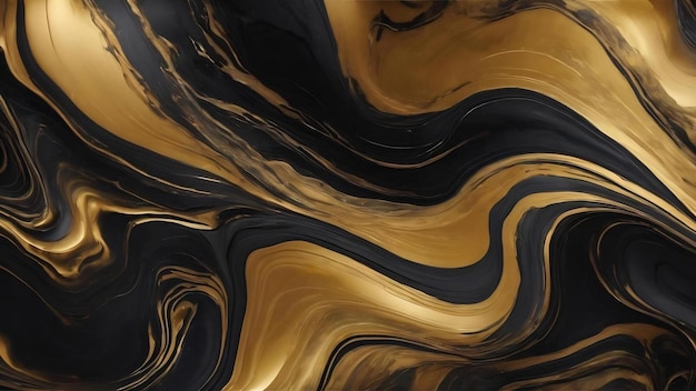 Abstracte kunst achtergrond met een vloeibare marmer zwarte en gouden textuur prachtige 3d illustratie luxe een