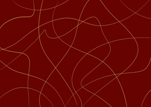 Abstracte kunst donkerrode achtergrondkleur met golvende gouden dunne lijnen Wijnachtergrond met kromme vloeibaar lint Golf kastanjebruin patroon Modern grafisch ontwerp met futuristisch element