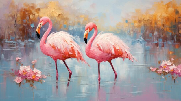 Abstracte kunst roze flamingo schilderij kunstwerk ontwerp olieverf op canvas voor canvasafdrukken als wanddecoratie