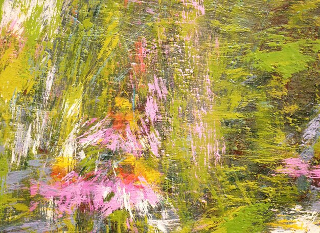 Abstracte kunst schilderij textuur roze groene en witte kleuren met olie penseelstreek pallet mes verf op doek achtergrond