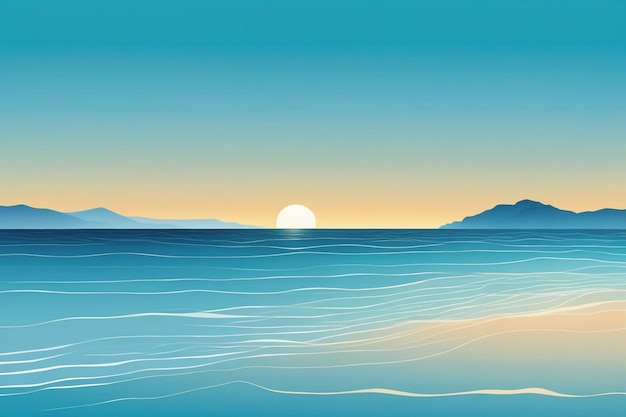 Abstracte kunst van een oceaanlandschap in minimalistische stijl