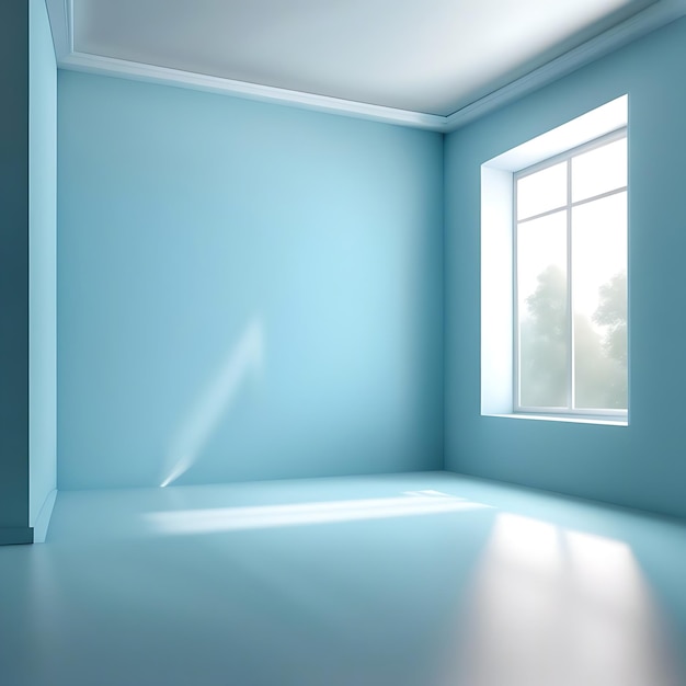 Foto abstracte lichtblauwe studio-achtergrond voor productpresentatie leeg kamer met schaduwen van vensters toon product met wazige achtergrond