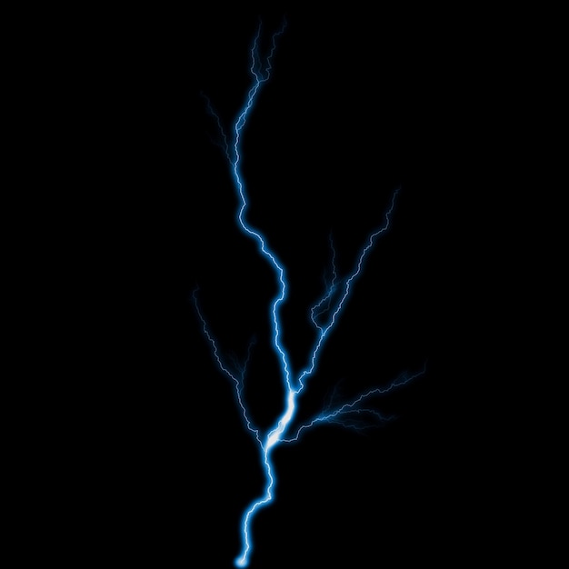 abstracte lichtblauwe verlichting natuurlijke donder realistische magische overlay helder gloeiend effect op zwart