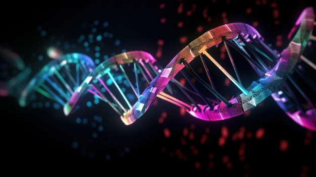 Abstracte lichten levendige dunne DNA dubbele helix Illustratie AI GenerativexA