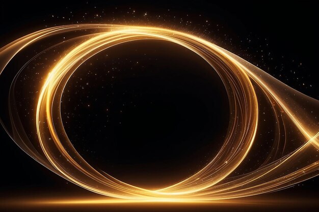 Abstracte lichtlijnen van beweging en snelheid met gouden kleur vonken Licht dagelijks gloeiend effect halfronde golf licht spoor curve wervel auto koplampen gloeiende optische vezel