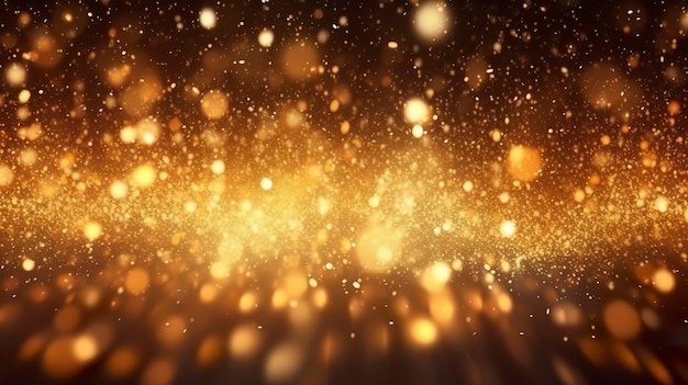 Abstracte luxe gouden achtergrond met gouden deeltjes glitter vintage lichten achtergrond Kerstmis gouden licht glans deeltjes bokeh op donkere achtergrond Goudfolie textuur vakantie AI generatief