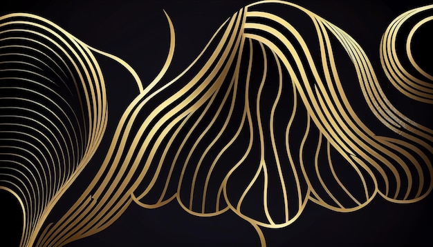 Abstracte luxe gouden behang golvende lijn Generatieve AI