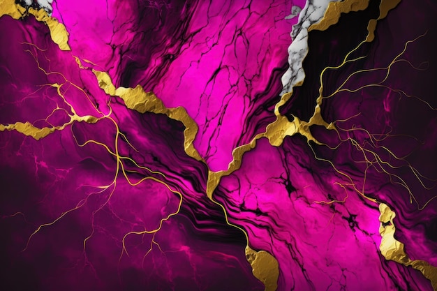 Abstracte marmeren achtergrond met gouden ader trendy kleur viva magenta