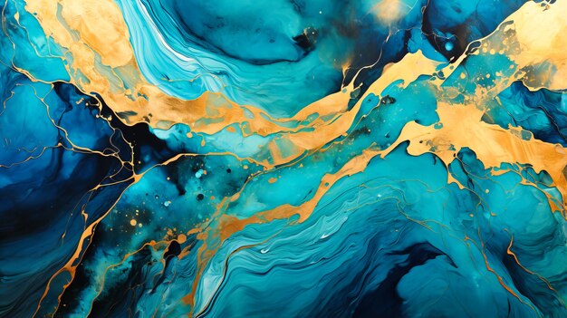 Abstracte marmerkunst in teal en goud