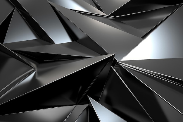 Abstracte metalen zwart zilveren driehoekig patroon 3D render illustratie van moderne geometrische behang