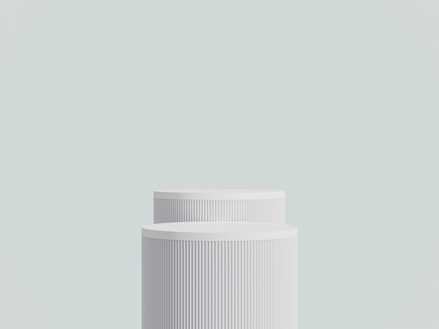 Abstracte minimale 3D lichte aqua kamer met realistisch grijze en witte cilinder stand podium