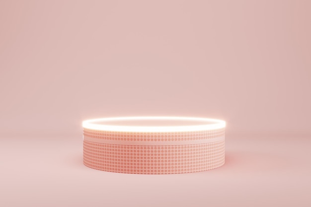 Abstracte minimale pastelachtergrond Crèmeroze kleur cilindrisch voetstuk met neonlicht voor productweergave