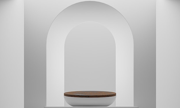 Abstracte minimale scène met geometrische vormen Cilinder houten podium podium op witte achtergrond voor show product cosmetische presentatie mock up 3D-rendering illustratie