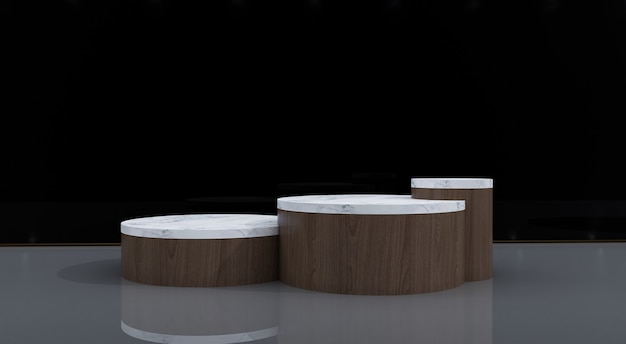 Abstracte minimale scène met geometrische vormen. toon cosmetisch product, podium, podiumsokkel of platform. 3d houten podiumvertoning met bladschaduw. 3d render