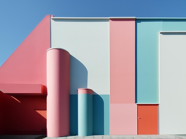 Abstracte minimalistische architectuur achtergrond Modern futuristisch snoep en levendige kleuren heldere blauwe hemel