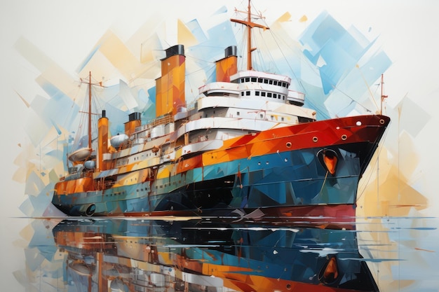 Abstracte moderne digitale kleurrijke kunst gemaakt met moderne schepen en geometrische vormen