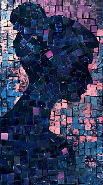 Abstracte mozaïekkunst in blauwe en roze tinten
