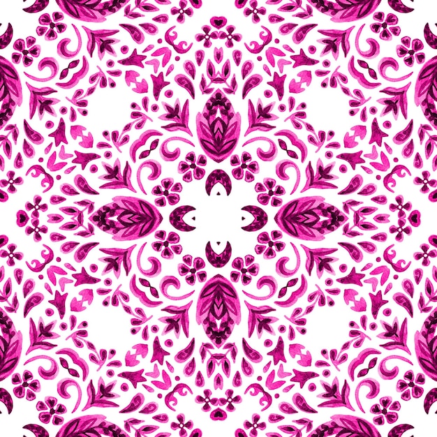 Abstracte naadloze ornamentele aquarel damask arabesque graan verf patroon Floral roze magenta paarse en witte met de hand getekende tegels Keramische abstracte bloemen tegels ontwerp