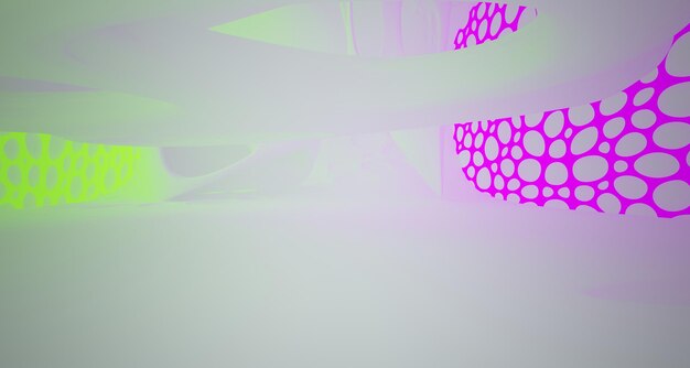 Abstracte neon en gekleurde gradiënt parametrische interieur 3D illustratie en weergave
