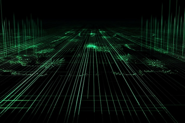 Abstracte neon groene laserstralen over een donkere achtergrond ultraviolet spectrum generatieve AI