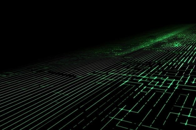 Abstracte neon groene laserstralen over een donkere achtergrond ultraviolet spectrum generatieve AI