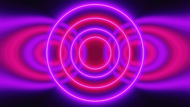 Abstracte neoncirkels vormen een eindeloze tunnel computer gegenereerde 3D-weergave van heldere achtergrond