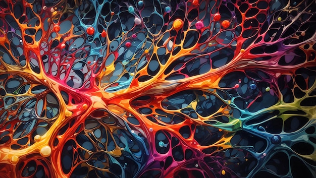 Abstracte neuronen kunstwerken 3d illustratie op veelkleurig achtergrondontwerpbehang