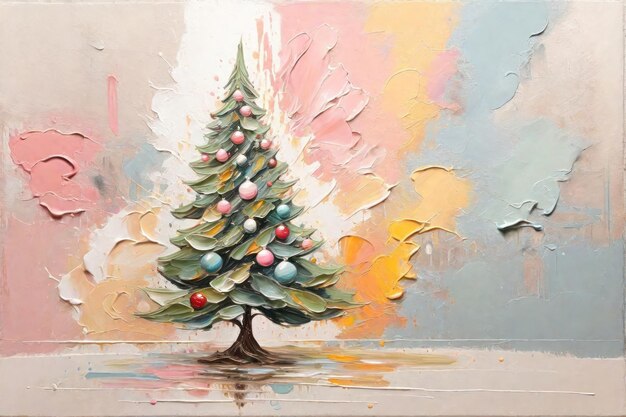 Abstracte olieverf schilderij van kerstboom op pastelkleuren splash ai generative