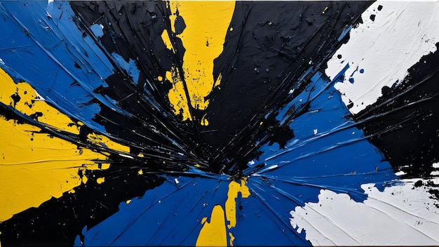 Abstracte olieverf textuur schilderij van een gele blauwe achtergrond met een witte en blauwe acryl