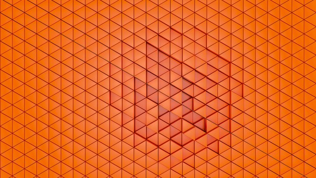 Abstracte oranje achtergrond cellen zeshoek, matrix netwerk patroon tech driehoek muur behang. 3D-weergave.