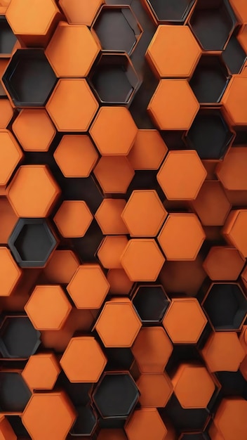 Abstracte oranje achtergrond cellen zeshoek matrix netwerk patroon tech driehoek muur behang