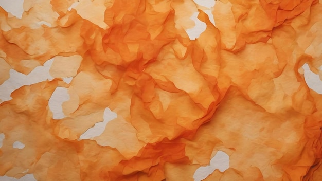 Foto abstracte oranje waterverf op een gerimpelde en gerimpelde papieren achtergrond