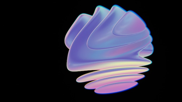 Abstracte organische 3D-vorm met zachte pastelkleuren op zwarte achtergrond