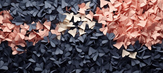 Foto abstracte origami-papercuts met perzikvlies en donkerblauw patroon in verschillende kleurtonen