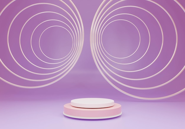 Abstracte paarse cirkelvormige achtergrond voor roze en witte podium display of showcase Beeld 3D-rendering